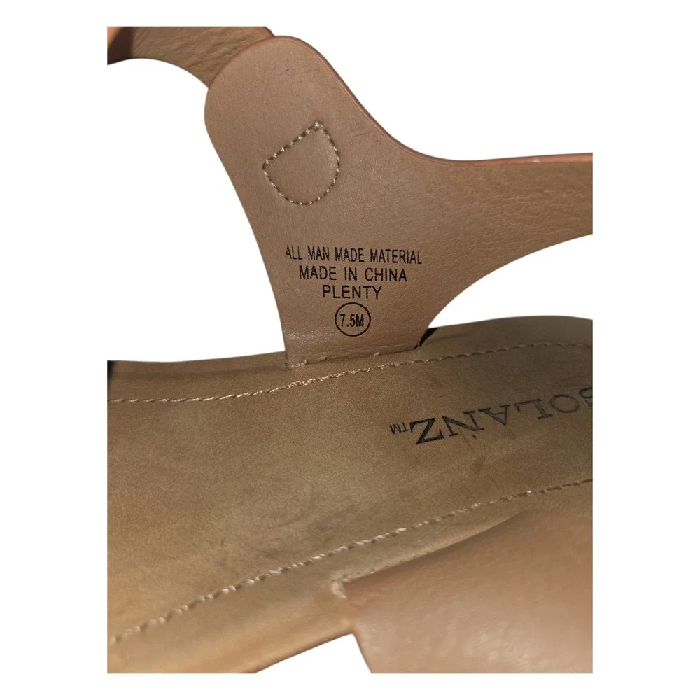 Solanz Plenty Womens‎ Tan Brown Ankle Strap Flat Sandals Size 7.5M